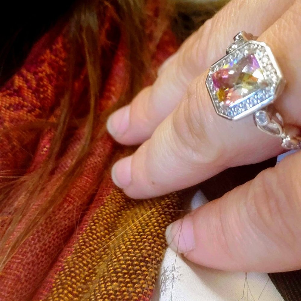 Lucky Stone Rect Sterling Silver Ring Size 8